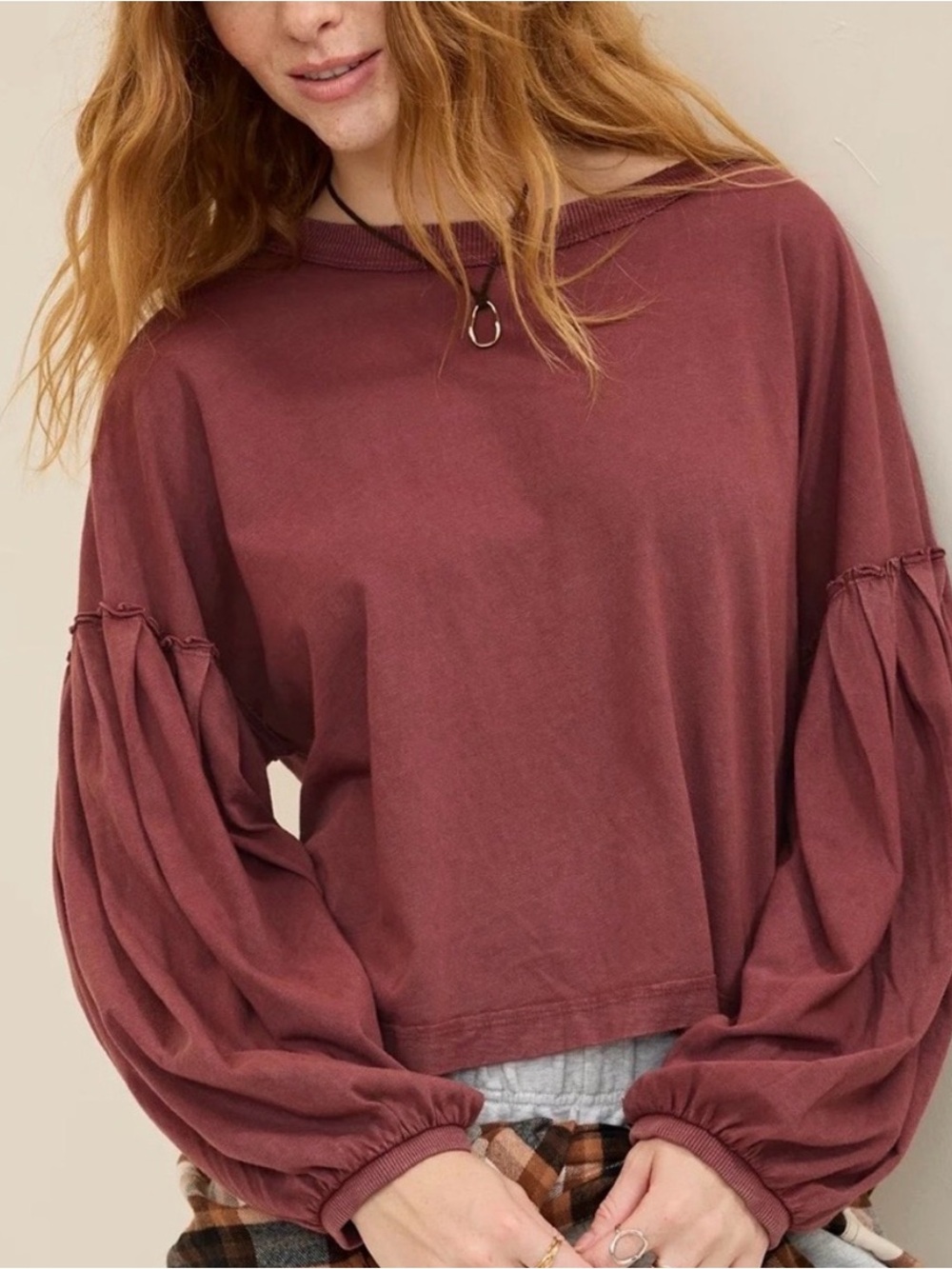 Aerie Balloon Sleeve Pullover Top - Dusty Rose